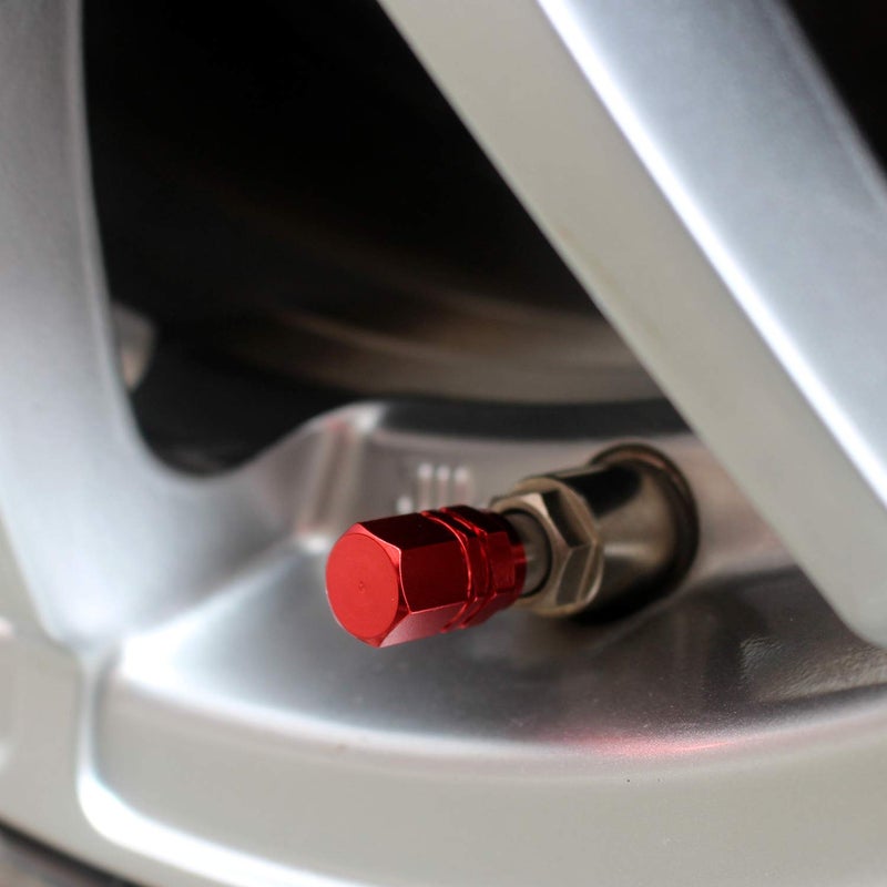 SAMIKIVA Tire Valve Caps, Premium Metal Rubber Seal Tire Valve Stem Caps, Dust Proof Covers Universal fit for Cars, SUVs, Bike and Bicycle, Trucks, Motorcycles (Red) - Image 3